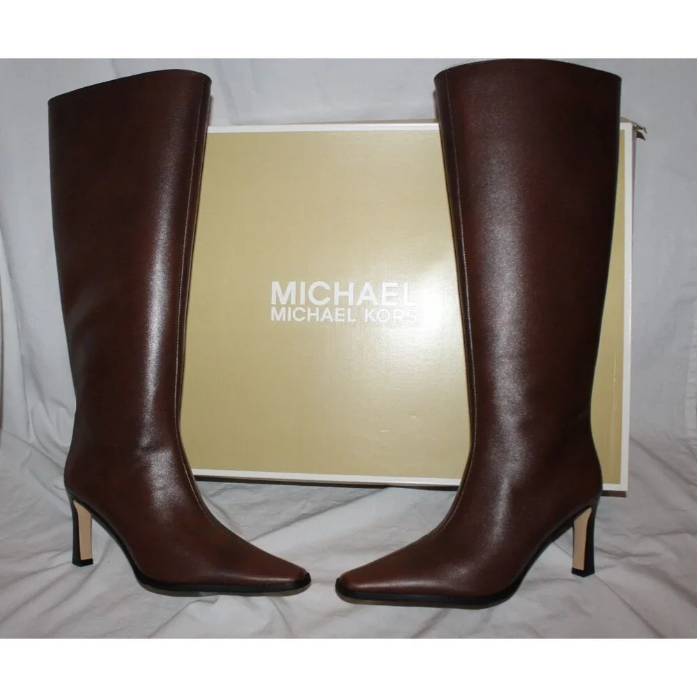Michael Kors Women's Darrah Burnished Leather Riding Boos Knee High Luggage 6 WS